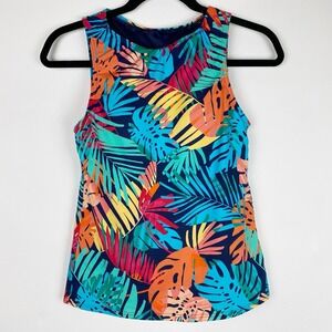 Lands End Tropical Floral High Neck Tankini Swim Top Women 2 Multi-Color